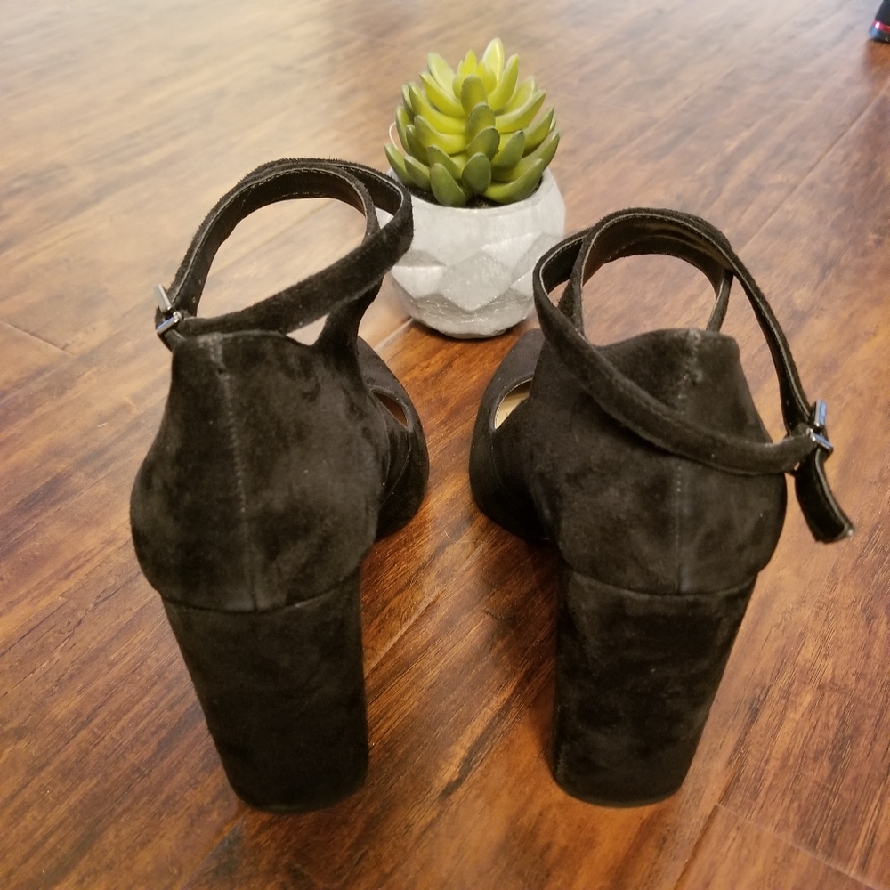 GIANNI BINI🖤Black Suede Ankle Strap Block Heels - Picture 8 of 11